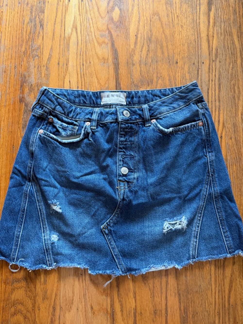 We The Free Distressed Dark Blue Denim Mini Skirt